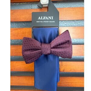 Alfani NWT Bow Tie & Pocket Square Blue & Burgundy NWT
